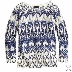 New J. Crew Merino Wool Baseball Sweater in Trellis Floral Fair Isle